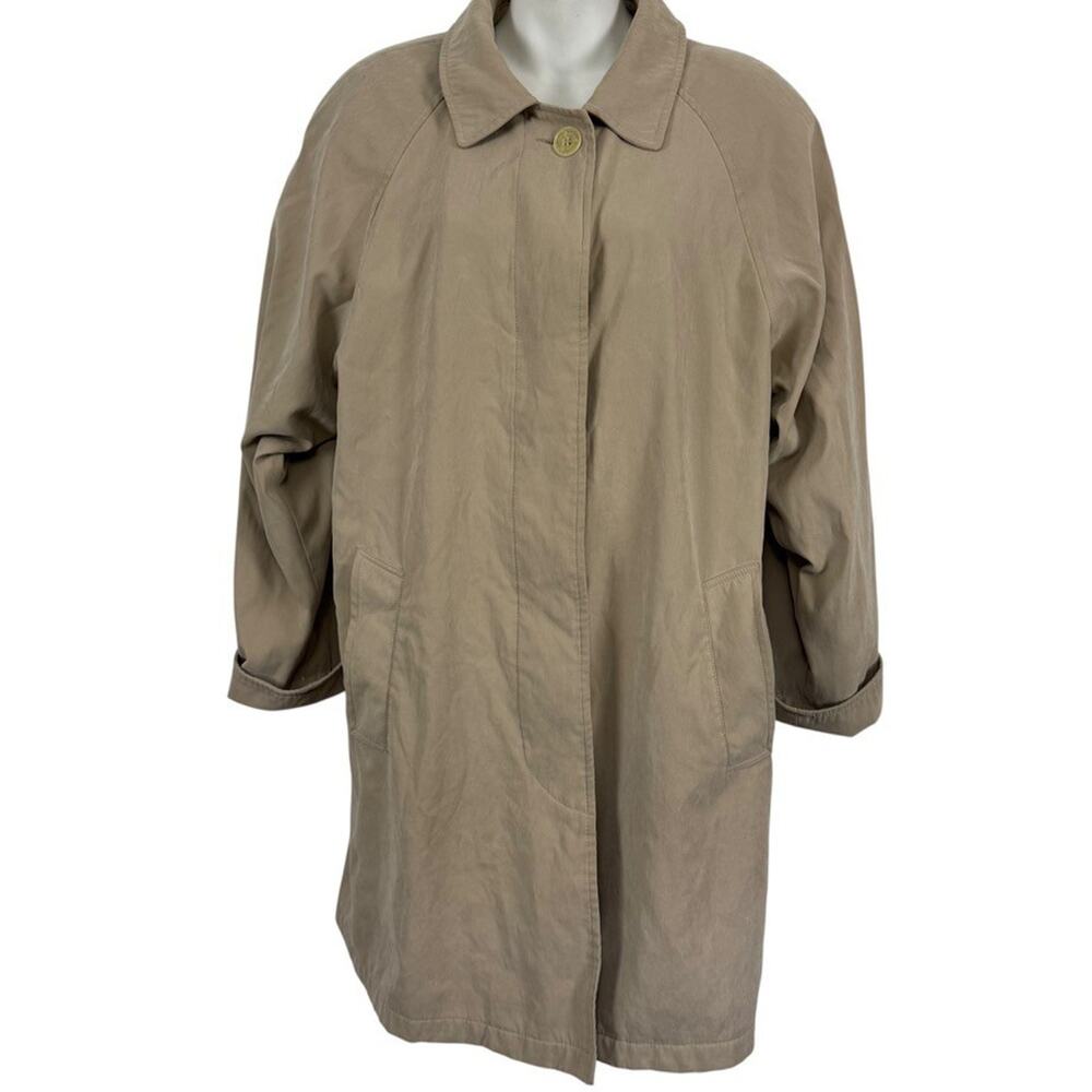 Talbots Womens Beige Tench Coat Jacket Lined Mid Length Casual Classic sz 8